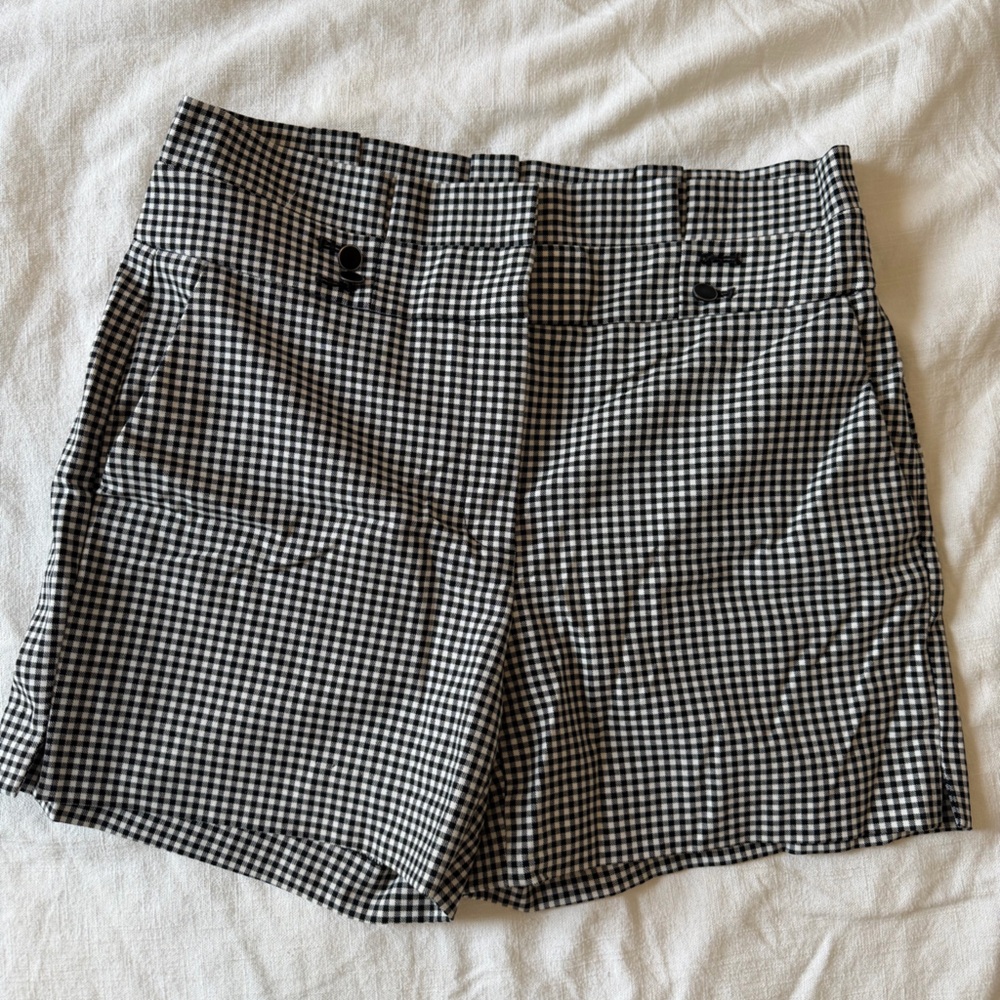 White House Black Market Women's Black and White Checkered High Waist Shorts